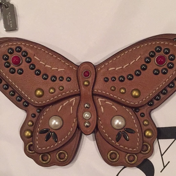 ✨NEW✨COACH Large Studded Leather Butterfly Bag Charm - Brown Saddle/Silver - Picture 3 of 14